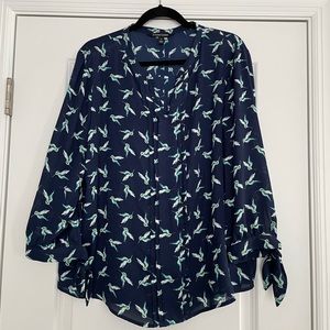 Women’s navy print blouse, perfect for work!